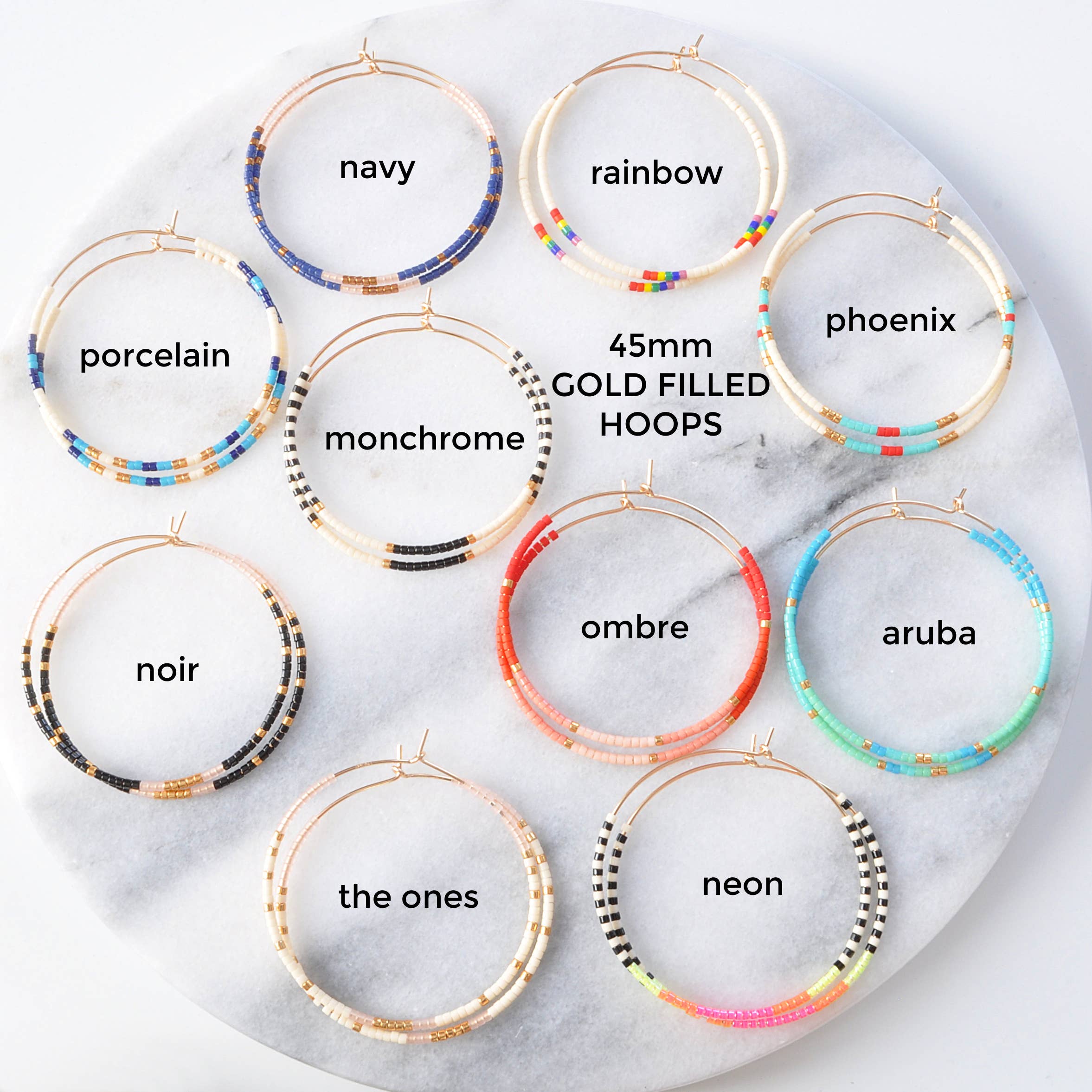 Libby & Smee – Brincos de argola por atacado – Aros preenchidos a ouro com minúsculas grânulos de sementes de vidro10