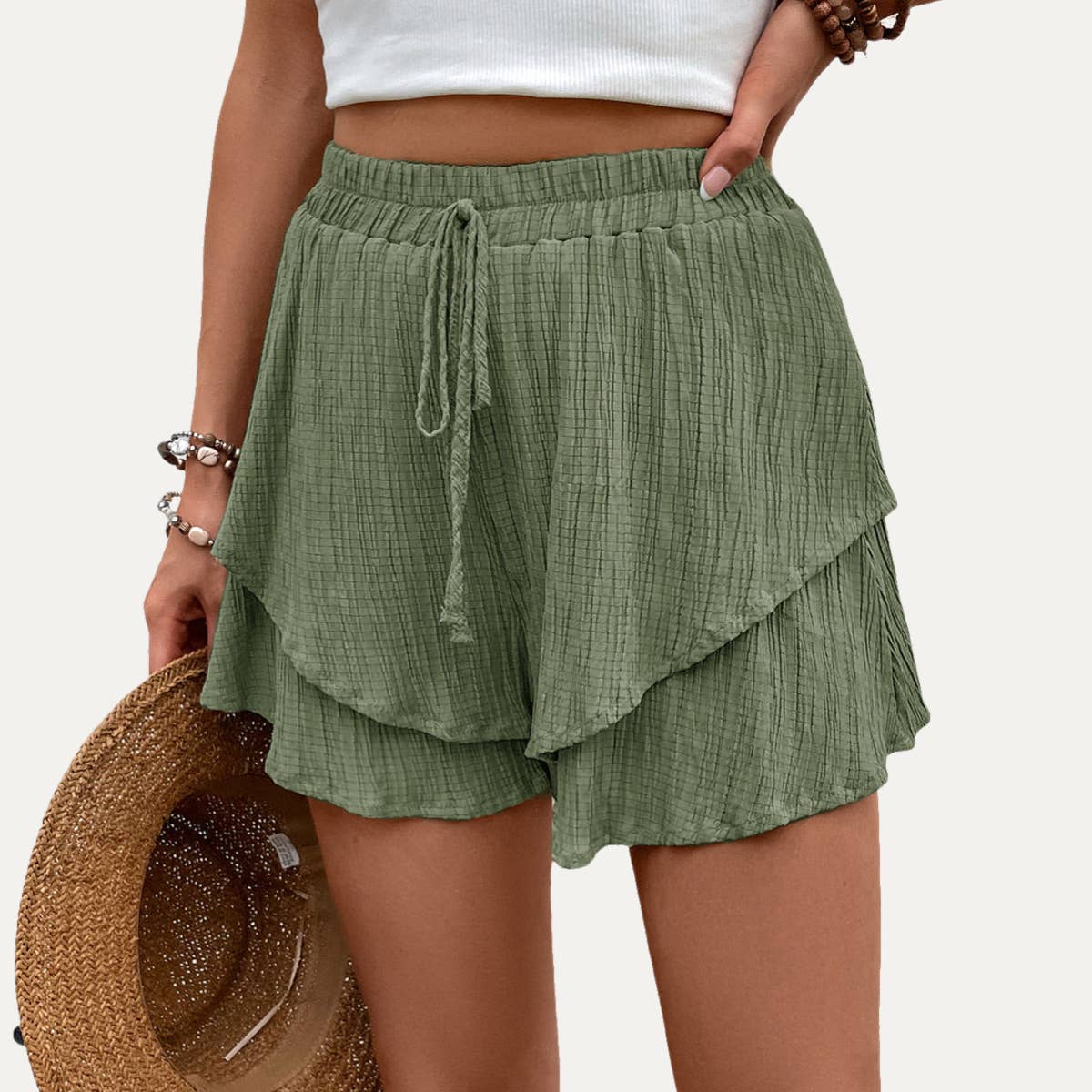 The Moment Collection - Wholesale Shorts - Women's - Actively Crinkled High-Waist Tiered Layers Mini Shorts 9