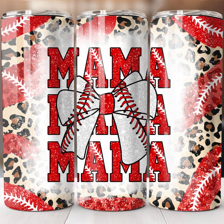 Red Baseball Bow Mama Tumbler for wholesale by Wicked Flower Creations