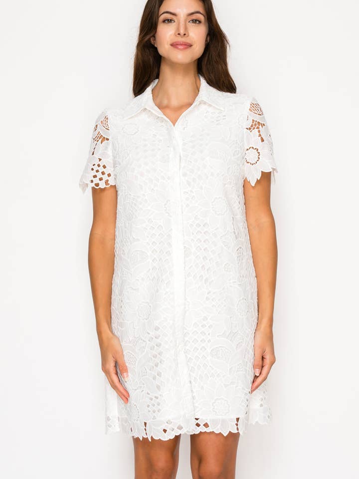 White Floral Lace Shirt Dress for wholesale by Meet me in Santorini