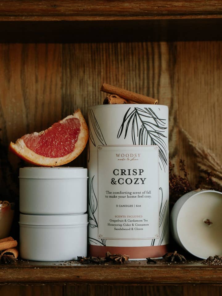 Crisp & Cozy /3 x 6oz Candle Gift Set for wholesale by Woodsy Homelife