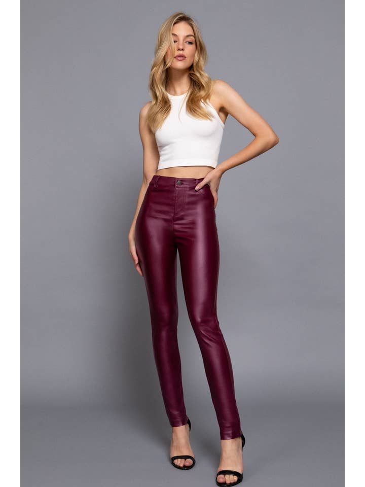 Active Basic | Active USA - Wholesale Pants - Women's - Pu Faux Leather Coated Long Pants 11