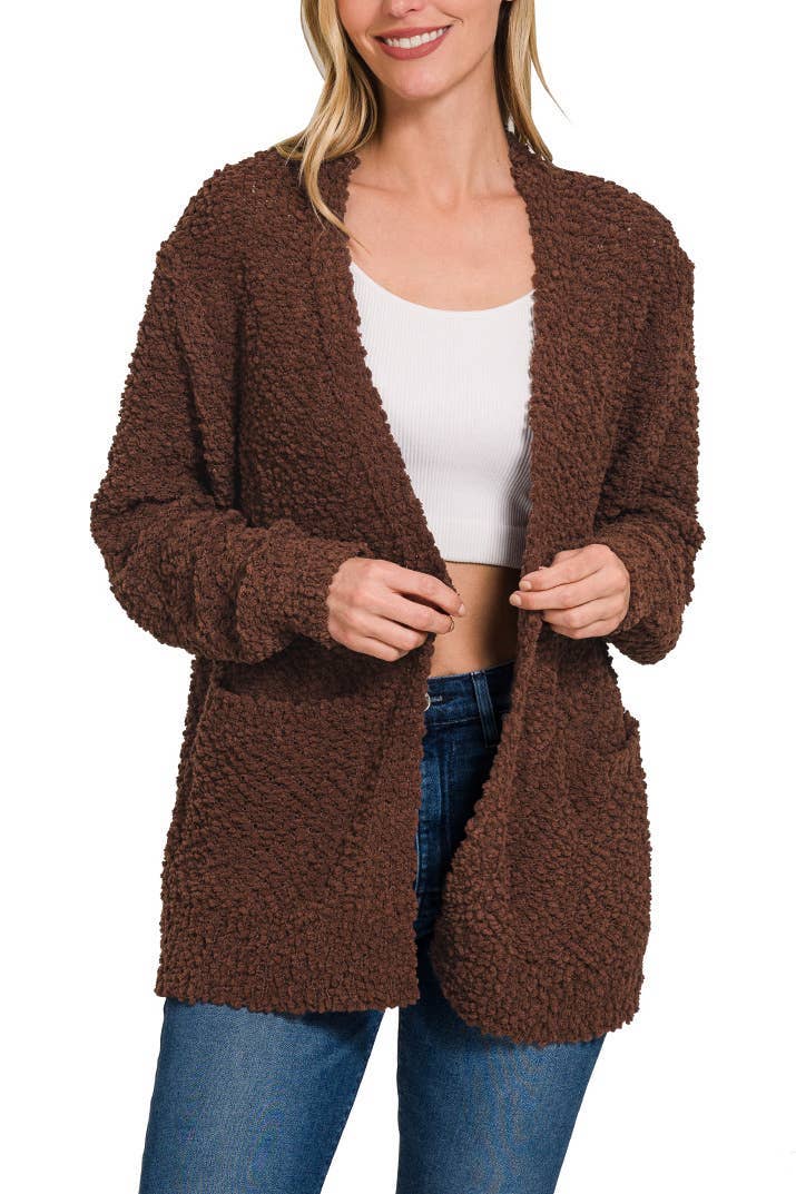 Vanilla Monkey - Wholesale Cardigan - Women's - Long Sleeve Popcorn Sweater Cardigan With Pockets0