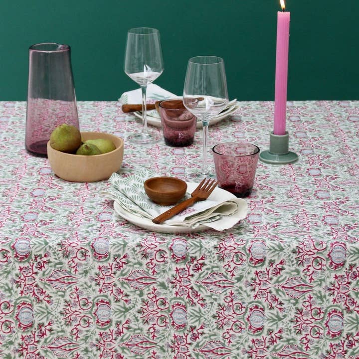 Rozablue - Wholesale Tablecloth - Tablecover | Fique Carmine | Handblockprinted0