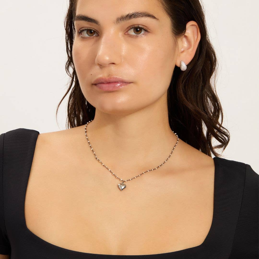 Adornia – wholesale Pendant/charm necklace – .925 Silver Freshwater Pearl Rosary Heart Necklace1