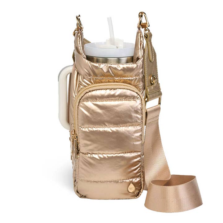 HydroBag® HANDLE™- Gold Shiny with Vegan Leather Trimmed Solid Strap for wholesale by WanderFull - Original HydroBag