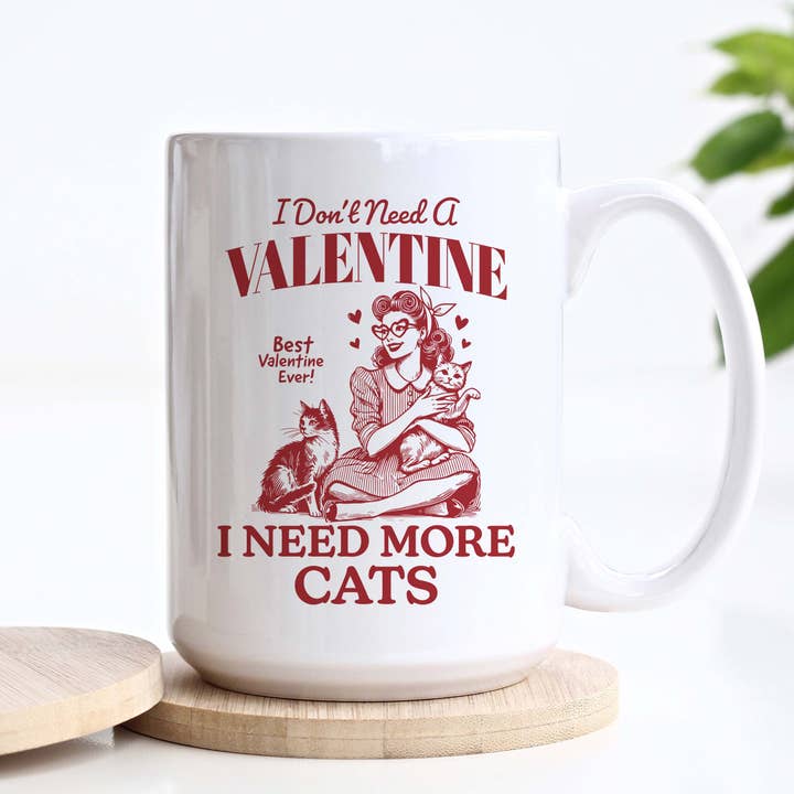 J'ai besoin de plus de chats tasse rétro drôle de Saint-Valentin pour la vente par Heart & Willow Prints