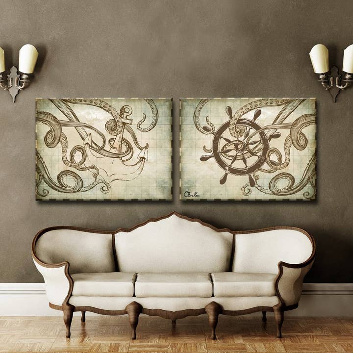 Sea Anchor & Ship' by Olivia Rose 2-PC Canvas Art Set for wholesale by Ready2hangart, Inc.