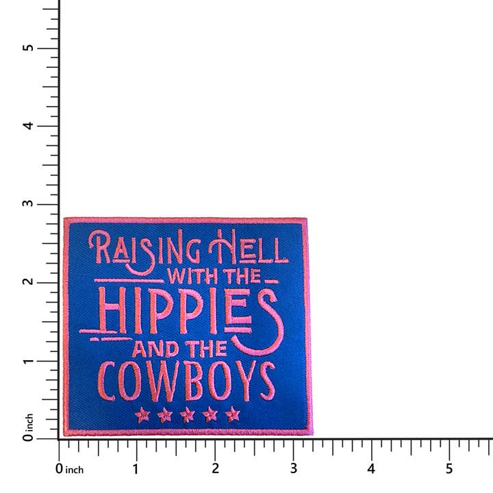 The Crafty Engineer - Wholesale Patch - Raising Hell with the Hippies and the Cowboys Hat Patch in Blue & Pink1