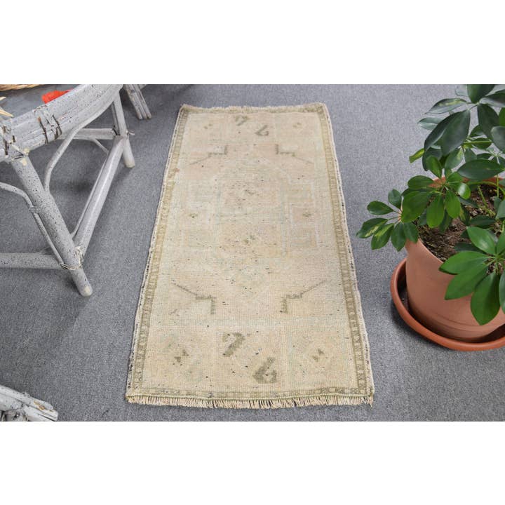 Turkish Rug, 1,6x3,3 ft Vintage Rug, Beige Geometric with floral elements Wool Rug for wholesale by The Loom Wholesale