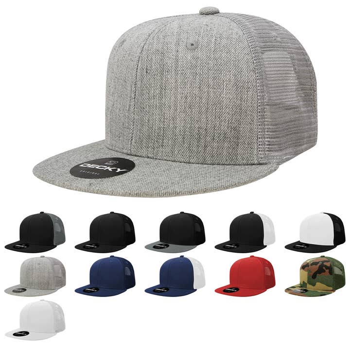 The Park Wholesale - Wholesale Trucker hat – Unisex - Decky 1052 - Blank 6 Panel Trucker Hat, Flat Bill Snapback - 105246