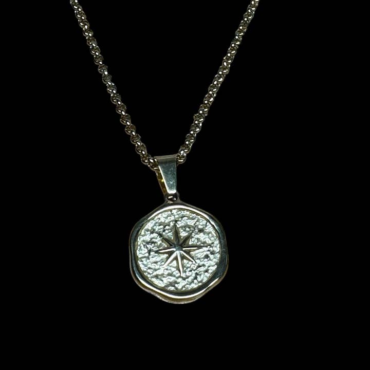 Jackie Gallagher Designs - Handmade Coastal Jewelry - Wholesale Pendant/Charm Necklace - Stainless steel stamped compass rose necklace1