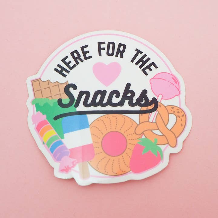 Here For The Snacks Vinyl Sticker for wholesale by Hand Over Your Fairy Cakes