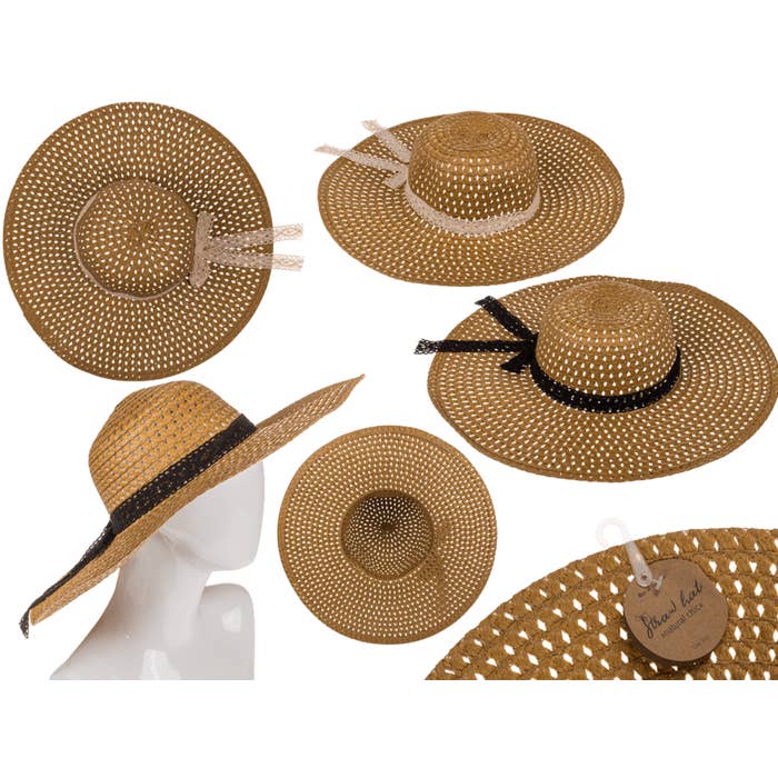 Sombrero de paja, elegante y natural, con cinta para venta al por mayor de Out of the blue KG
