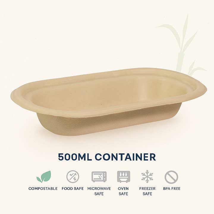 Contenants de 500 ml (Caisse de 1000 | 8 x 125 paquets) - 100 % compostables fabriqués à partir de bagasse de canne à sucre pour la vente par Nutribite EcoWare