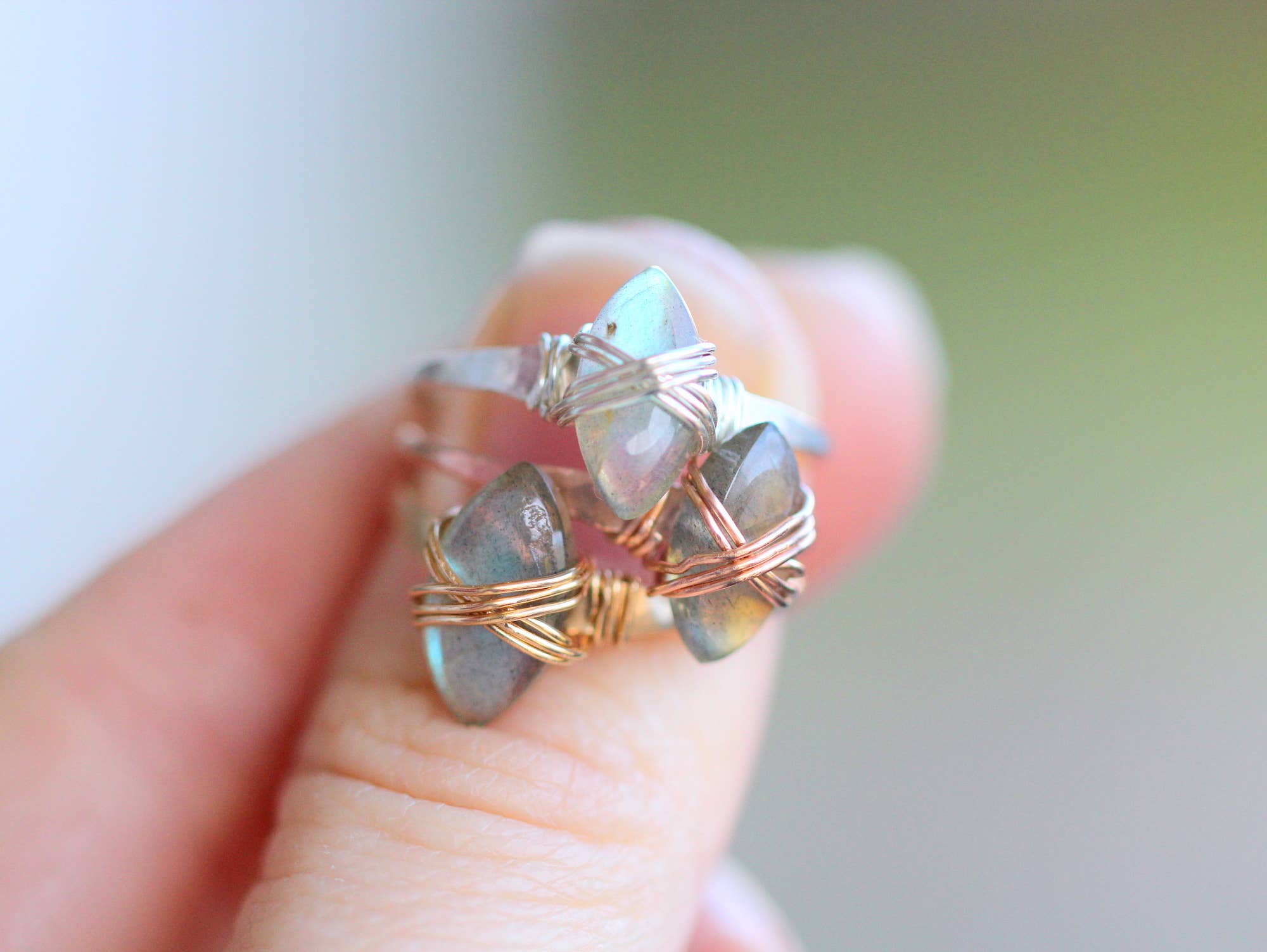 Saressa Designs - Wholesale Cocktail/Statement Ring - Marquis Caged Ring - Labradorite3