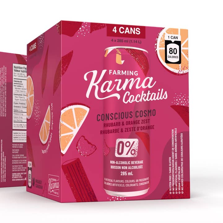 Conscious Cosmo - Rhubarb & Orange Zest (4 pack) for wholesale by Farming Karma Fruit Co. Ltd
