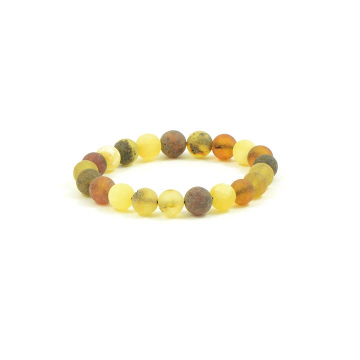 Multi Color Round Raw Amber Bracelet for Adult on Elastic Band for wholesale by The Natural Amber