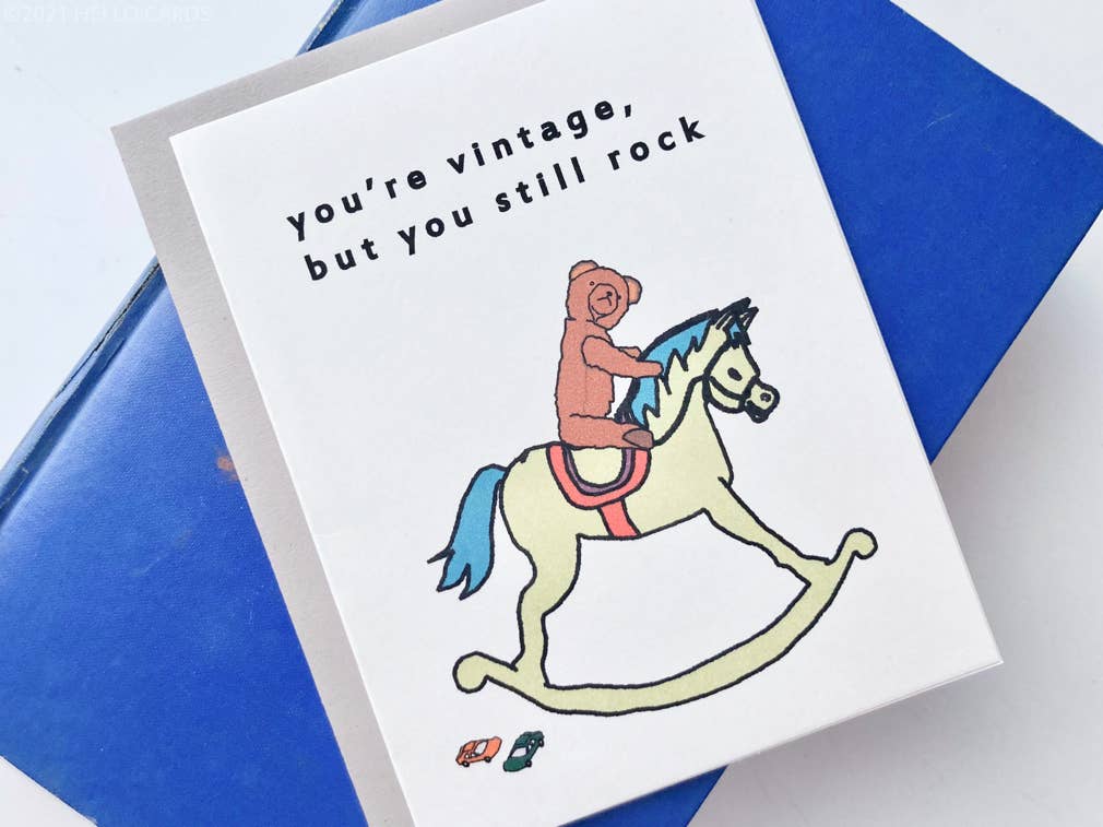 HEI LO CARDS – wholesale Birthday card – "Vintage Rocker" Old Toys Birthday Card4