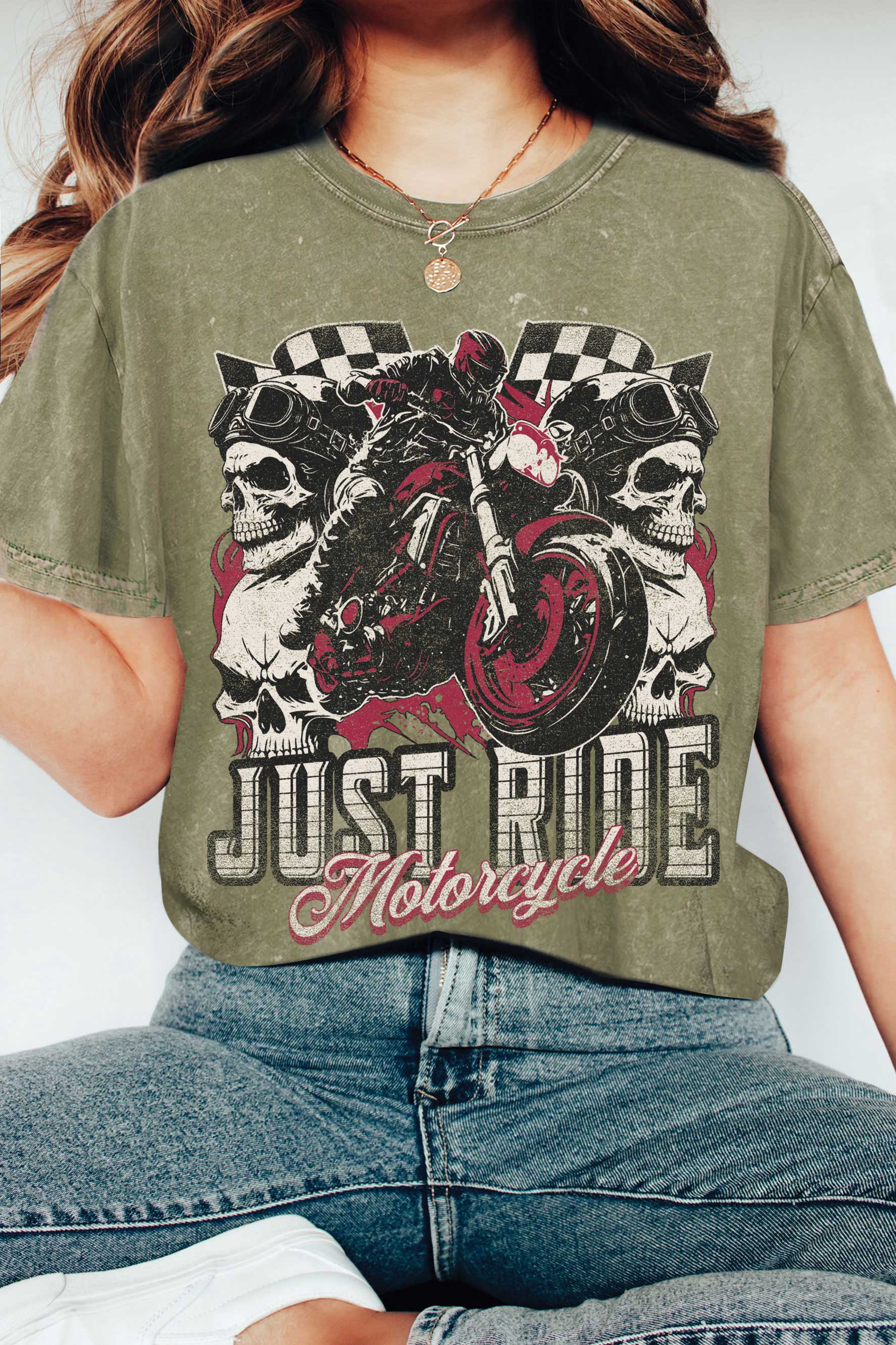 Rustee Clothing – Engroshandel T-shirt med print - Dame – BARE RIDE KRANIET MOTORCYKEL MINERALSKE GRAFISKE TSHIRTS4