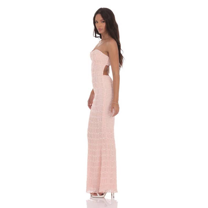 Lucy In The Sky - Wholesale Dress - Women's - Smocked Strapless Maxi Dress in Pink2