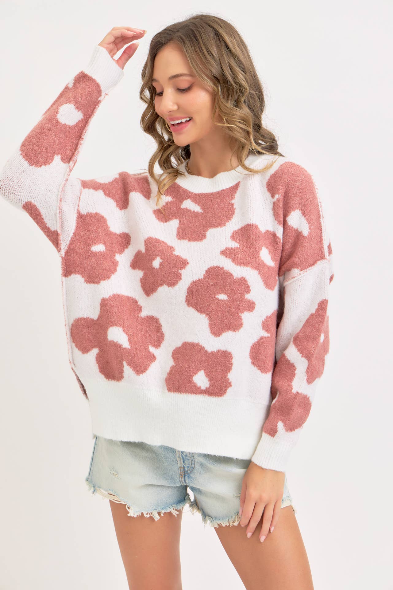 Sweet Lovely by Jen - Wholesale Knit Sweater - Women's - FLORAL LOOSE FIT SWEATER KNIT11