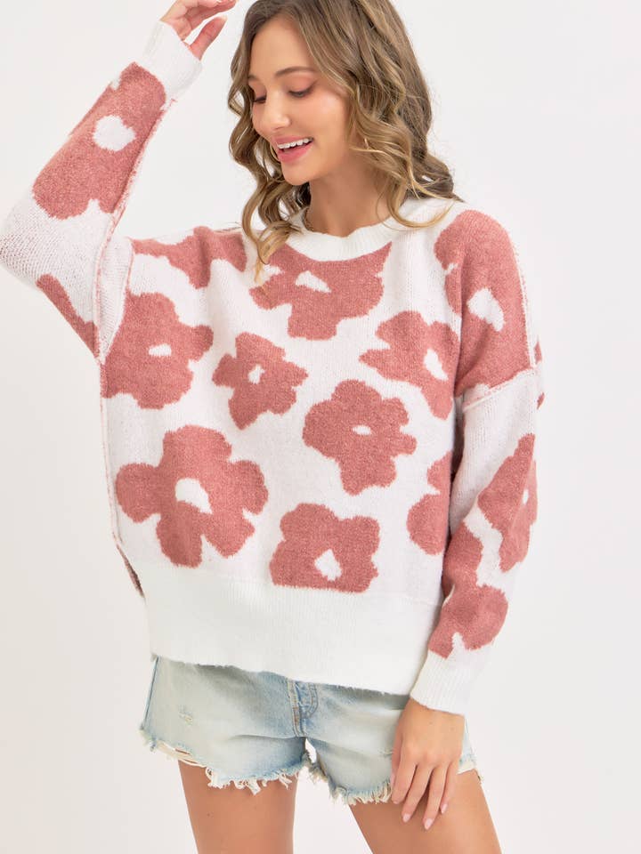 Sweet Lovely by Jen - Wholesale Knit Sweater - Women's - FLORAL LOOSE FIT SWEATER KNIT11