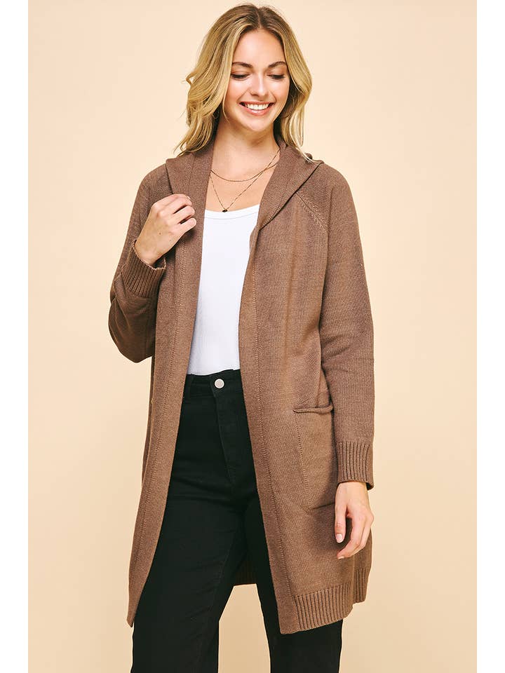 PINCH - Wholesale Cardigan - Women's - HOODED SWEATER CARDIGAN - BROWN
