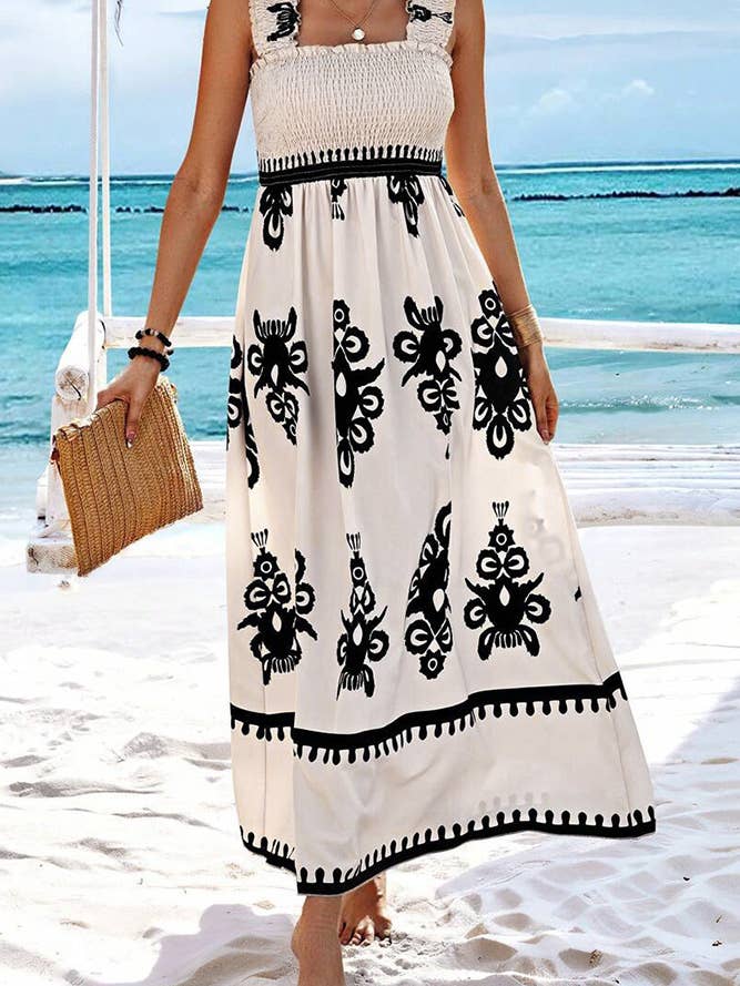 UNISHE - Wholesale Dress - Women's - Beach Resort Style Printed Bandeau Maxi Dress ZK1856