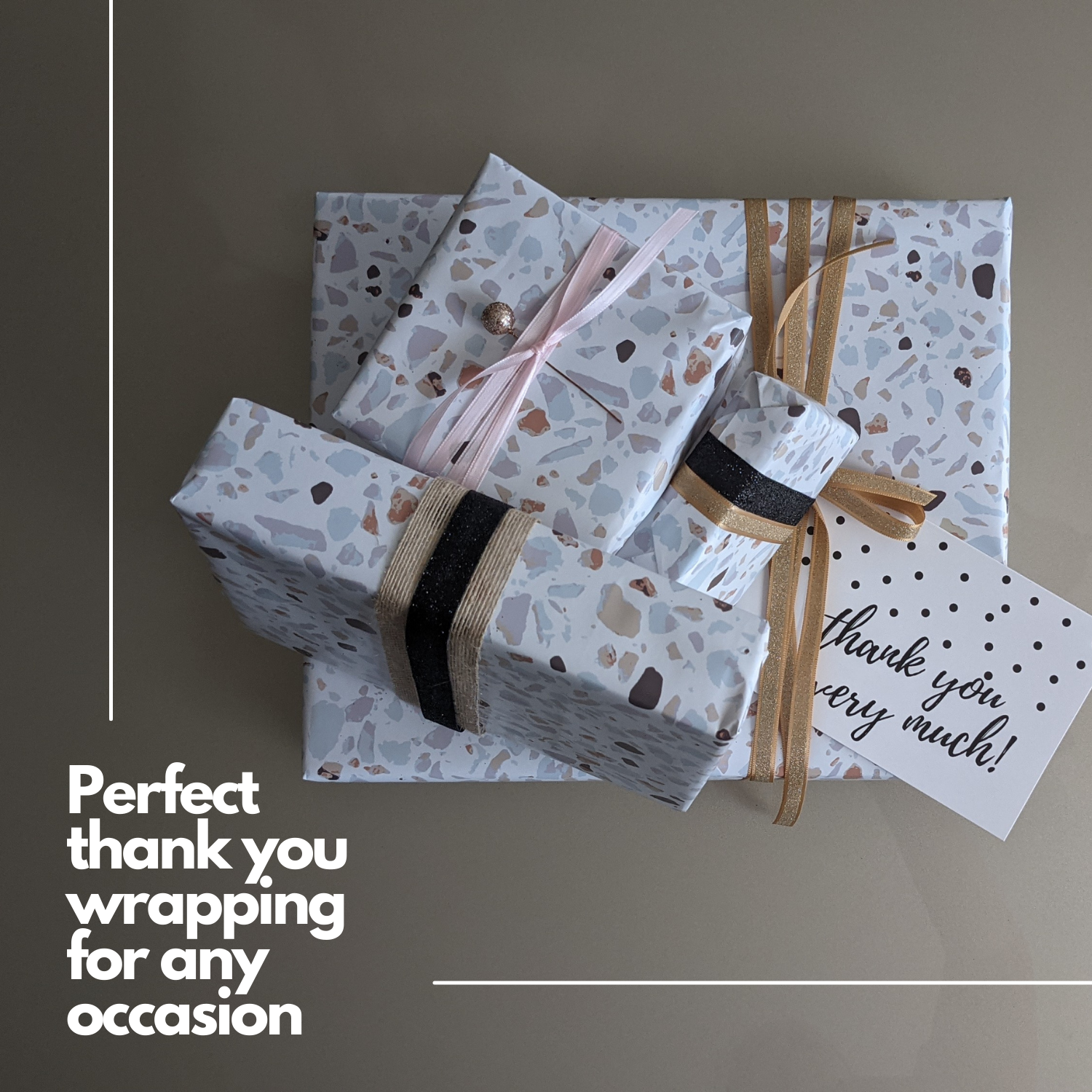 Ofelia & Co. – wholesale Wrapping paper roll – Premium White Terrazzo Wrapping Paper - 24" W x 30' L2