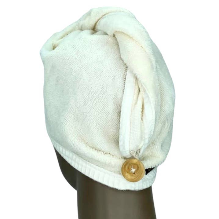 Emmanuel Création - Wholesale Hair Towel/Wrap - “White Honeycomb” ecru hair towel2