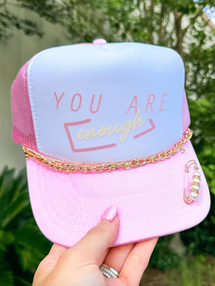 You Are Enough White/Lt Pink Trucker Hat for wholesale by Southern Bliss Co.