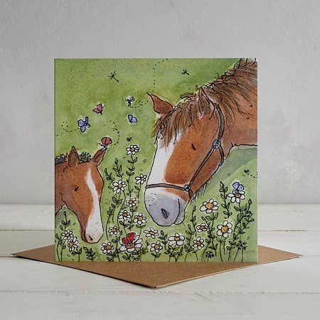 Carte de vœux de la famille Horsey « Ginger & Spice » pour la vente par Helen Wiseman Illustration