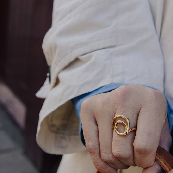 Nordic Muse – wholesale Band/stacked ring – Gold Spiral Swirl Ring, Waterproof1