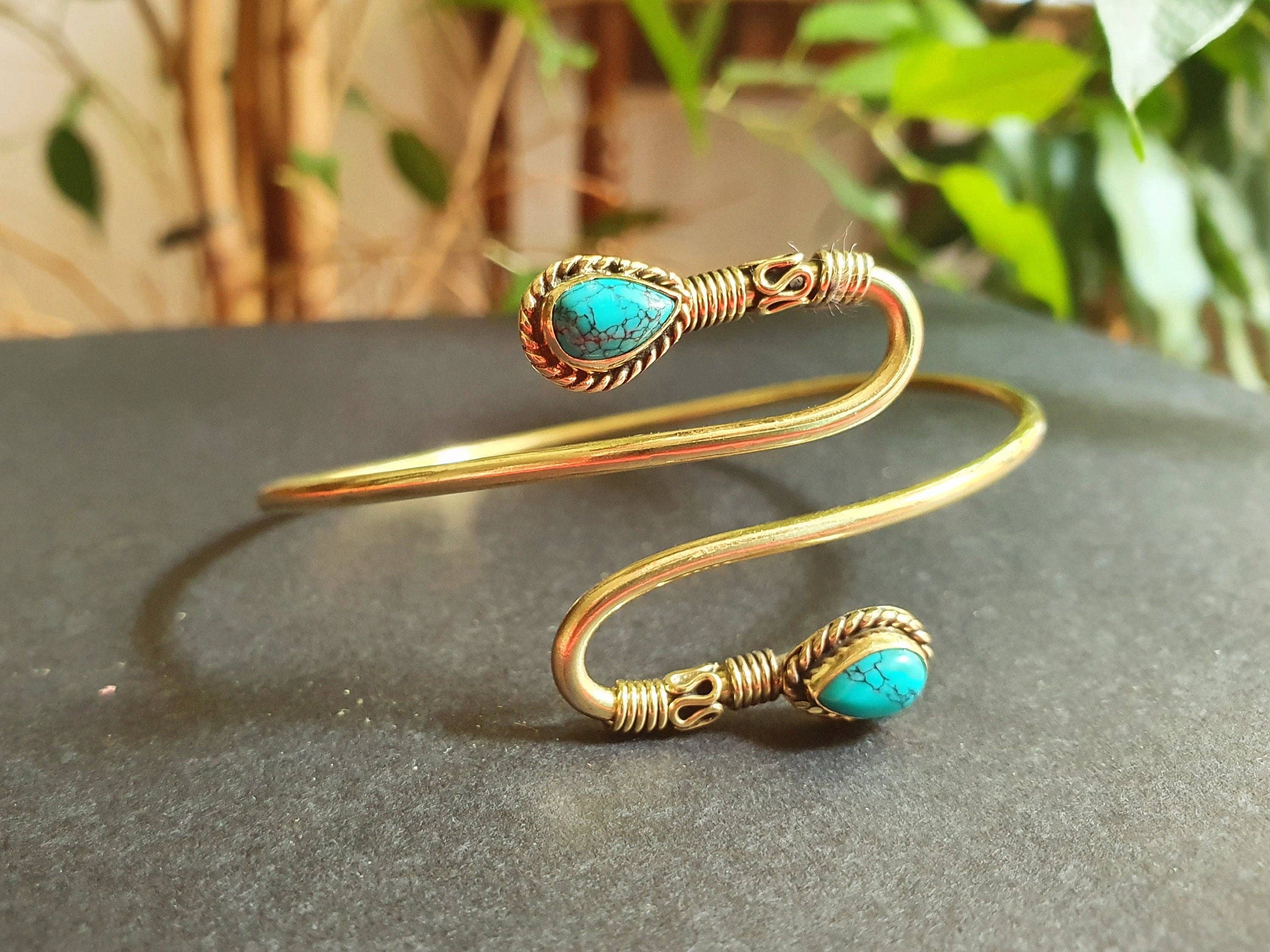 Kaali Boutique – wholesale Bangle bracelet – Spiral Boho Bracelet / Bangle / Turquoise / Brass / Arm Bracelet / Ethnic / Rustic / Bohemian / Hippie / Gypsy / Psy / Birthstone4