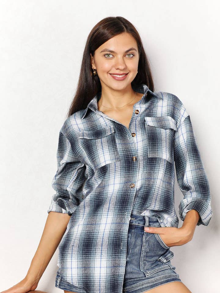 Mandy Plaid Dropped Shoulder Shirt for wholesale by Garden Naked