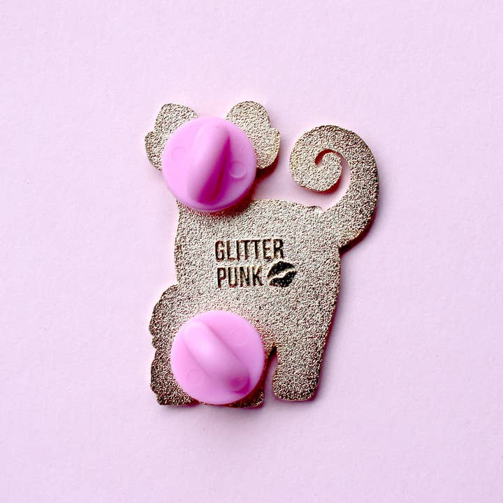 Glitter Punk - Wholesale Lapel Pin/Button - Halloween Horned Cat Enamel Pin; Gothic black cat with spook