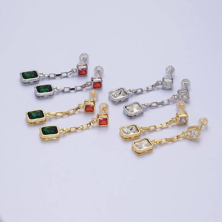 Guldfylld klar/mångfärgad Baguette CZ Drop Dangle örhänge för wholesale av Aim Eternal