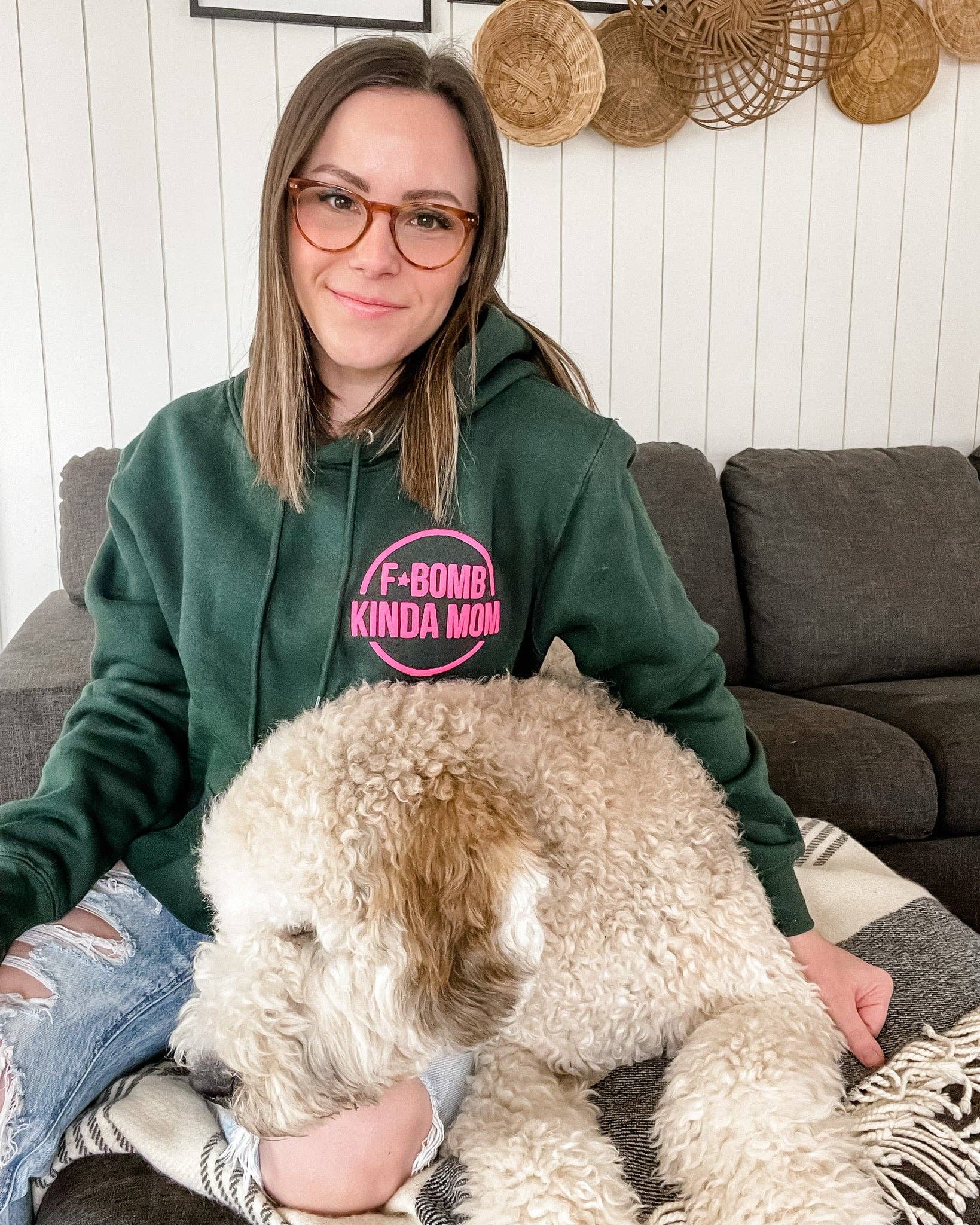 Sweetees Apparel - Wholesale Hoodie - Women's - F Bomb Mom Evergreen Hoodie with Neon Pink Puff Print 3