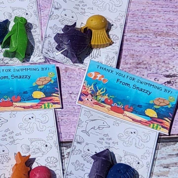 Snazzy Crayons - Wholesale Party Favor - Swimming By Birthday Coloring Kit | Ocean Party Favors 5