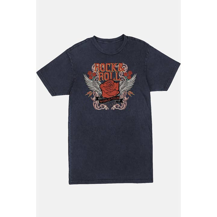 nobarand - Wholesale Screen Printed T-Shirt - Women's - ROCK N ROLL VINTAGE GRAPHIC MINERAL WASHED TEE1