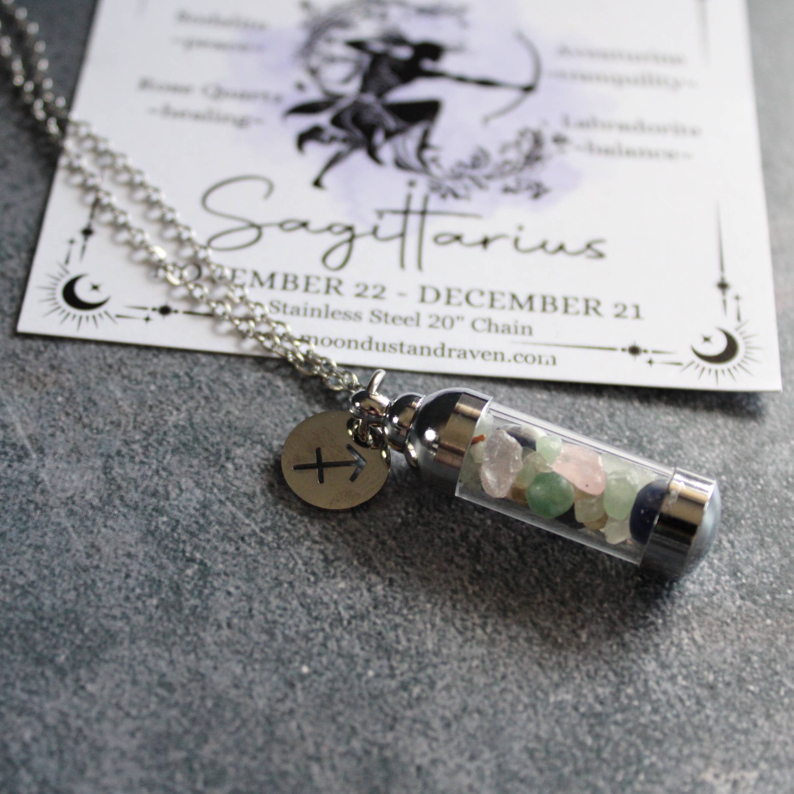 Moondust and Raven – wholesale Pendant/charm necklace – Sagittarius Crystal Vial Necklace, Zodiac Astrology Gift3
