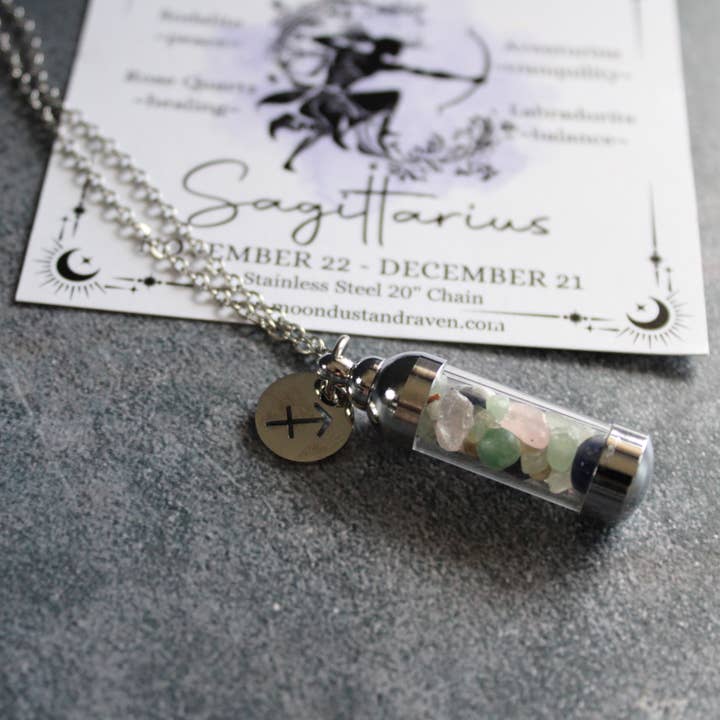 Moondust and Raven – wholesale Pendant/charm necklace – Sagittarius Crystal Vial Necklace, Zodiac Astrology Gift3
