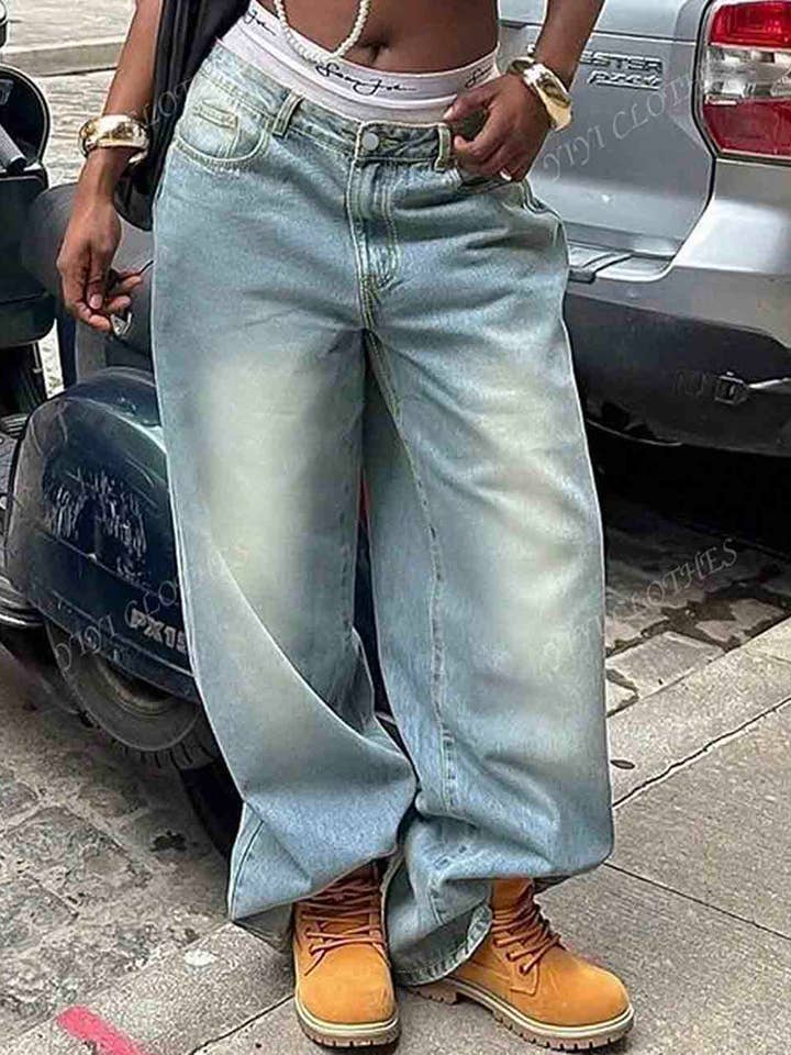 Damen Baggy Jeans mit Taschen und weitem Bein aus Denim. für den Großhandel von Sweetkama