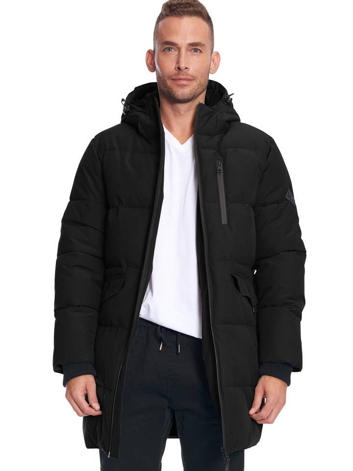 JASPER | MEN'S VEGAN DOWN (RECYCLED) PUFFER COAT, BLACK for wholesale by Alpine North CA