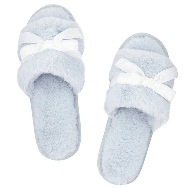 Plush Slippers - Spa Blue + Ivory Velvet for wholesale by Bella Sleep + Spa