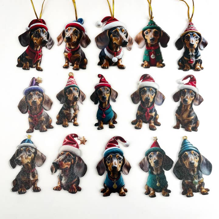 15-Piece Cute Dachshund Christmas Tree Hanging Ornament Set for wholesale by SoapElenGlen
