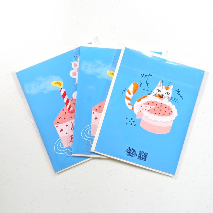Aria Studio Crafts - Wholesale Thank You Card - Cat and Slice cake Birthday Card0