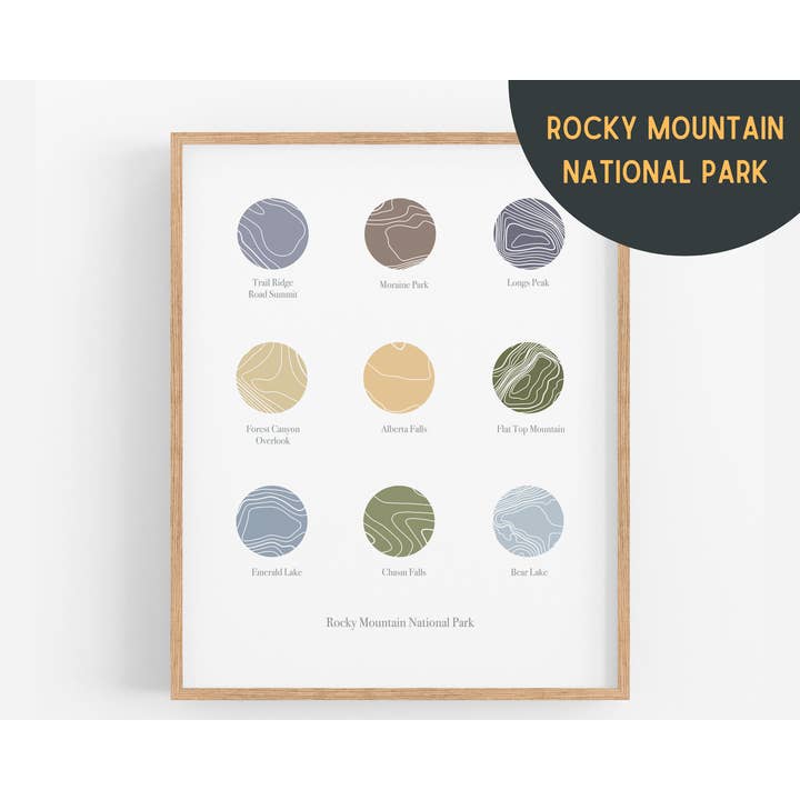 Stampa del Parco Nazionale delle Montagne Rocciose | Poster per la vendita all'ingrosso da parte di Map Maiden