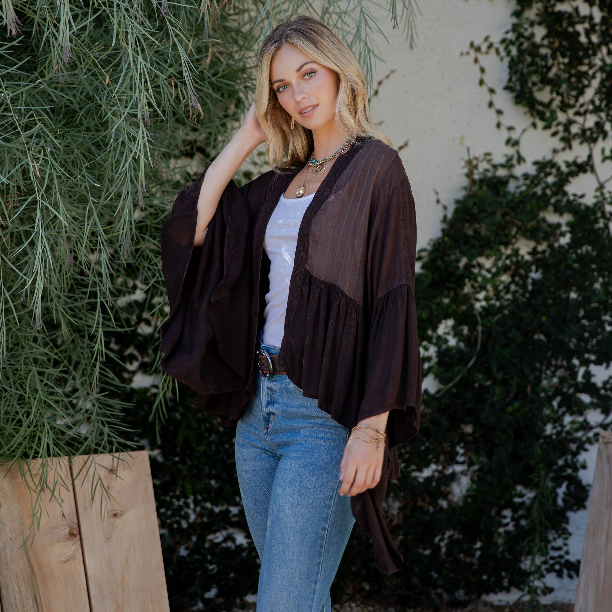 Young Threads - Wholesale Kimono - Women's - Elegant Kimono-Inspired Frill Shrug - New Style25